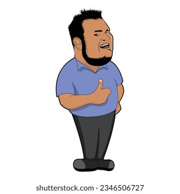 Smiling male cartoon character is showing thumbs up