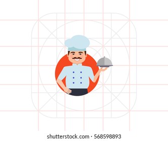 Smiling male chef with closed cloche