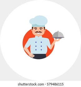 Smiling male chef with closed cloche