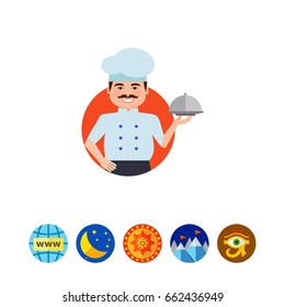 Smiling male chef with closed cloche