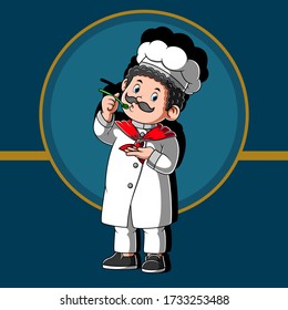 Smiling Male Chef Making Soup Of Illustration