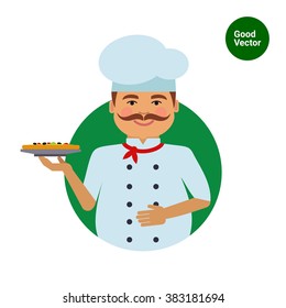 Smiling male chef with pizza