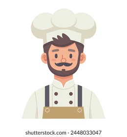 Smiling male chef in vector flat illustration. Adorable kitchen worker having positive emotion.