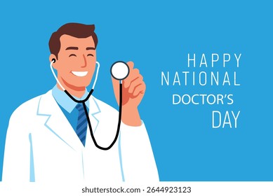 Smiling Male Doctor with Stethoscope – National Doctor's Day Vector Illustration