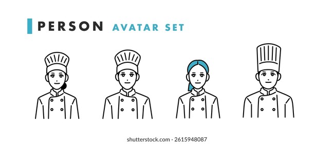 Smiling male and female chef avatar set