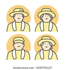 Smiling male and female elderly working at a farm, senior icon