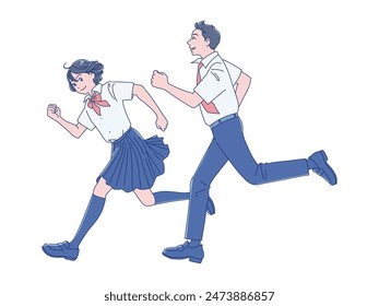 Smiling male and female students running with smiles