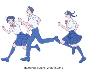 Smiling male and female students running with smiles