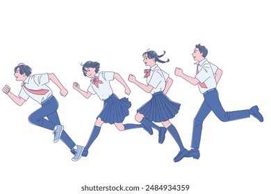 Smiling male and female students running with smiles