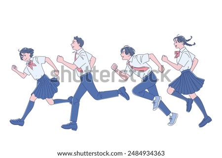 Smiling male and female students running with smiles