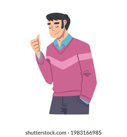 Smiling Male Showing Thumb Up Gesture as Approval or Agreement Sign Vector Illustration