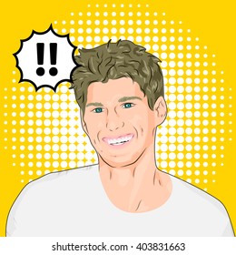 Smiling male vector halftone style illustration