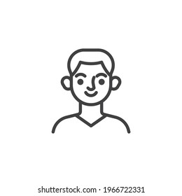 Smiling man avatar line icon. linear style sign for mobile concept and web design. Young man character outline vector icon. Symbol, logo illustration. Vector graphics