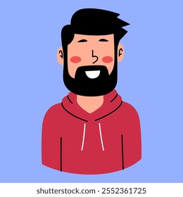 Smiling Man With Beard in Red Hoodie