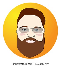 Smiling man with a beard in sunglasses on a yellow gradient background