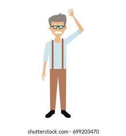 smiling man in casual clothes waving hand standing