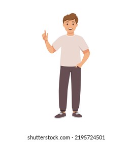 Smiling Man Character in Casual Pants Standing with Raised Finger Having Idea Vector Illustration
