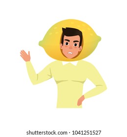 Smiling man character in lemon fruit headwear vector Illustration on a white background