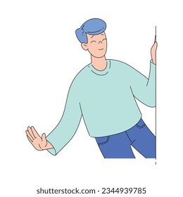 Personaje sonriente mirando fuera de esquina con ilustración de vectores de vidrio aumentador