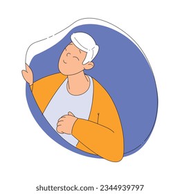 Carácter sonriente mirando fuera de la ilustración de vectores de forma