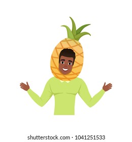 Smiling man character in pineapple fruit headwear vector Illustration on a white background
