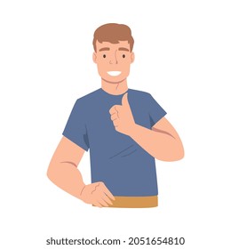 Smiling Man Character Showing Thumb Up as Approval Hand Gesture Vector Illustration