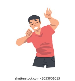 Smiling Man Character Waving Hand as Greeting and Salute Gesture Vector Illustration