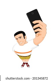 Smiling man doing selfie from above 