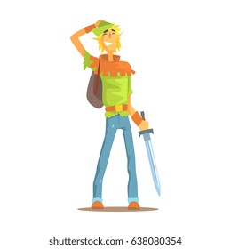 Smiling man dressed as elf or hobbit. Tolkienists subculture colorful character vector Illustration