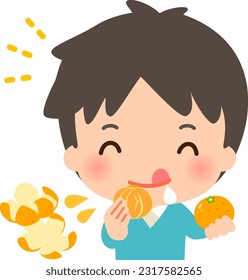 Smiling man eating mandarin oranges