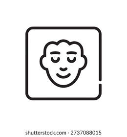 Smiling man face icon in square frame isolated on white background