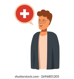 Hombre sonriente con gafas está hablando de salud, medicina y seguro de salud