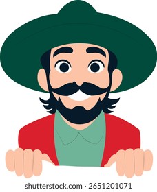 Smiling Man Green Hat Red Jacket peeking, happy Day of Andalusia