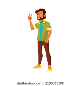 smiling man greeting colleagues in office cartoon vector. smiling man greeting colleagues in office character. isolated flat cartoon illustration