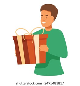 Smiling man holding a large wrapped gift box