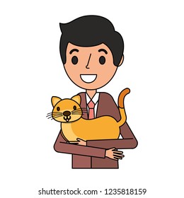 smiling man holding pet cat