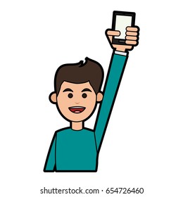 smiling man holding smartphone icon image 