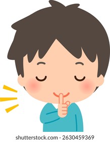 Smiling man with index finger in front of his lips