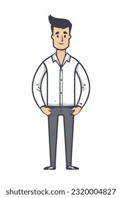 Smiling man in jeans, standing character icon isolated