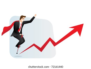 Smiling man jumps forward into the future