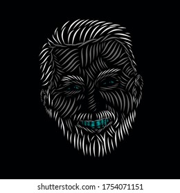 the smiling man line pop art potrait logo colorful design with dark background. Isolated black background for t-shirt, poster, clothing, merch, apparel, badge design