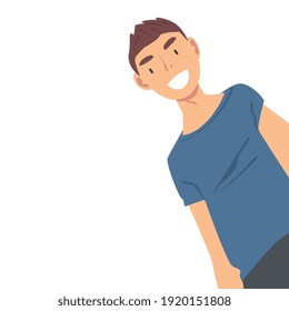 Smiling Man Looking at Camera from Above Vector Illustration
