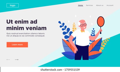 Smiling man looking at himself in mirror. Granddad imagining himself as young guy flat vector illustration. Narcissism and reflection concept for banner, website design or landing web page