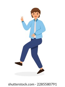 Smiling Man Making Positive Hand Gesture Posing v sign