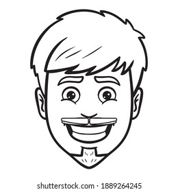 hombre sonriente. monocromo, cómic, barba, contorno, avatar.
