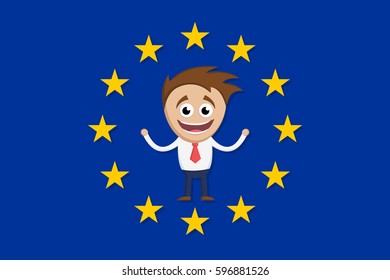 A smiling man on European Union flag background.