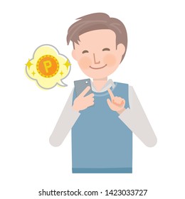 Smiling man operating a smartphone