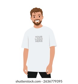 Smiling Man in Oversized TShirt Mockup. Flat vector illustration isolated on white background