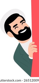 Smiling Man Peeking Corner Illustration peeking, happy Iran Revolution Day
