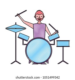 smiling man playing instrument music battery